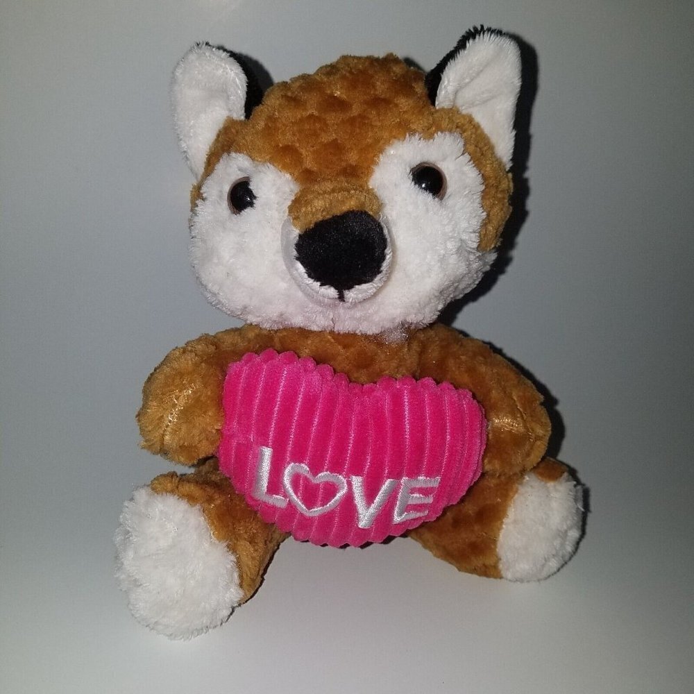 Valentine's Day Fox Plush LOVE Pink Ribbed Heart 7.5" Stuffed Toy Gift MTY Int'l